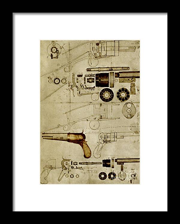Samuel Colt Framed Print featuring the photograph Colt Pistol Us Patent Diagram #3 by Science Source
