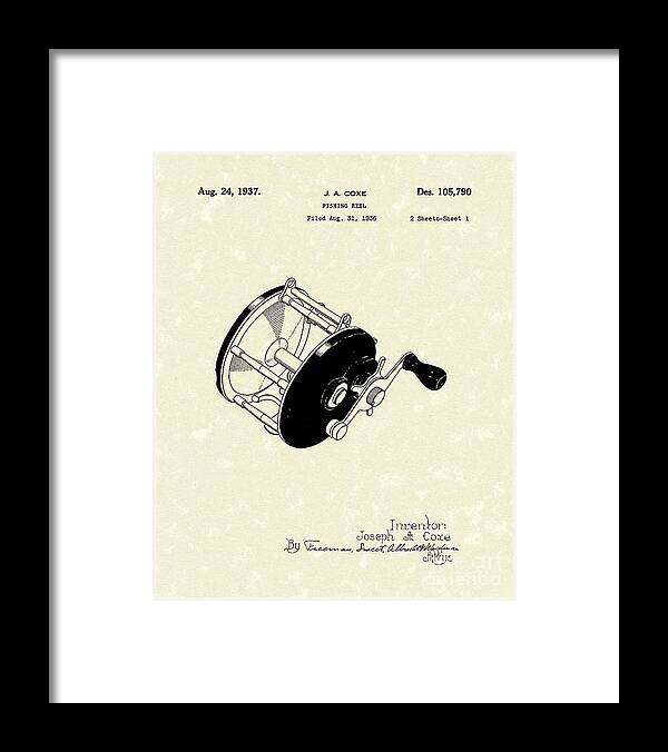 Fishing Reel 1937 Patent Art #2 Framed Print by Prior Art Design