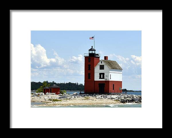 Round Island Light House Framed Print featuring the photograph Round Island Lighthouse Michigan by Marysue Ryan