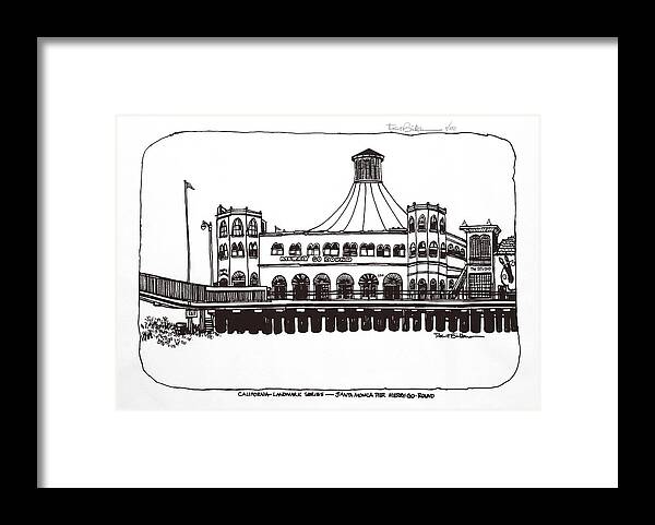 Santa Monica Pier Merry-go-round Building California Framed Print featuring the drawing Santa Monica Pier Merry-Go-Round #2 by Robert Birkenes