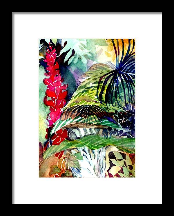 Tropical Framed Print featuring the painting Tropical Waterfall #2 by Mindy Newman