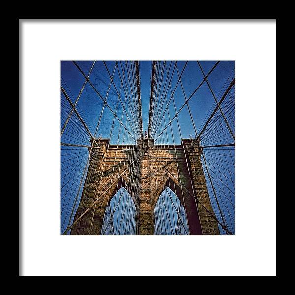 Blue Framed Print featuring the photograph Brooklyn Bridge - New York #3 by Joel Lopez