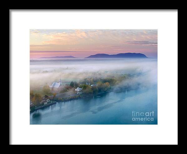 Birds Eye View Framed Print featuring the photograph Early Autumn Morning Fog on The Richelieu River Valley Quebec Ca #3 by Laurent Lucuix