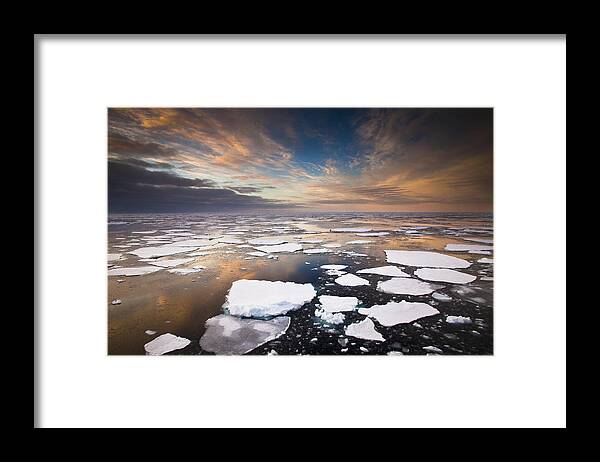 00427974 Framed Print featuring the photograph Ice Floes At Sunset Near Mertz Glacier #3 by Colin Monteath