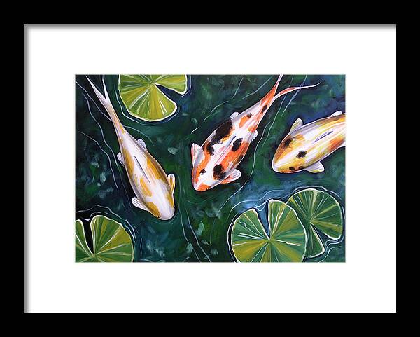 Fish Framed Print featuring the painting 3 Koi by Amy Giacomelli