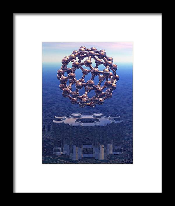 Square Framed Print featuring the digital art Buckyball Molecule, Artwork #32 by Laguna Design