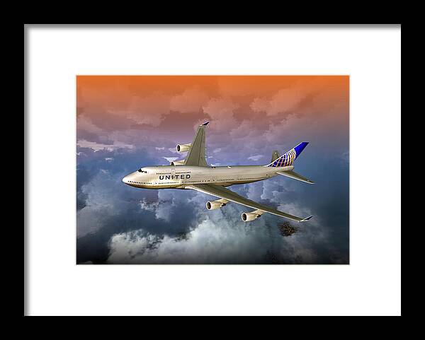 Airplane Framed Print featuring the digital art 747-400 Uao 01 by Mike Ray