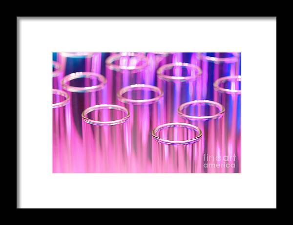 Test Framed Print featuring the photograph Laboratory Test Tubes in Science Research Lab by Science Research Lab By Olivier Le Queinec