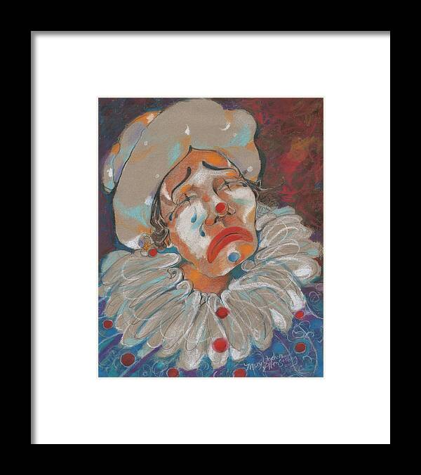 Clown Framed Print featuring the painting A clown face by Mary Armstrong