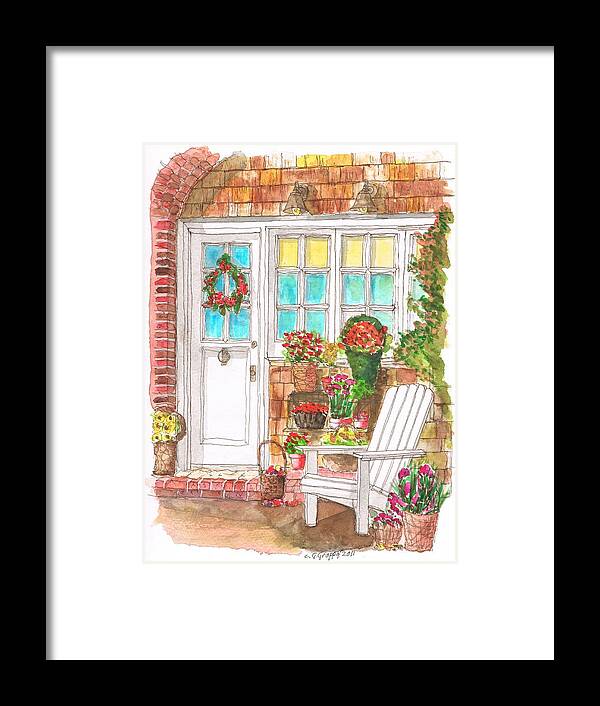 Outdoors Framed Print featuring the painting A door with a chair and a lot of flowers by Carlos G Groppa