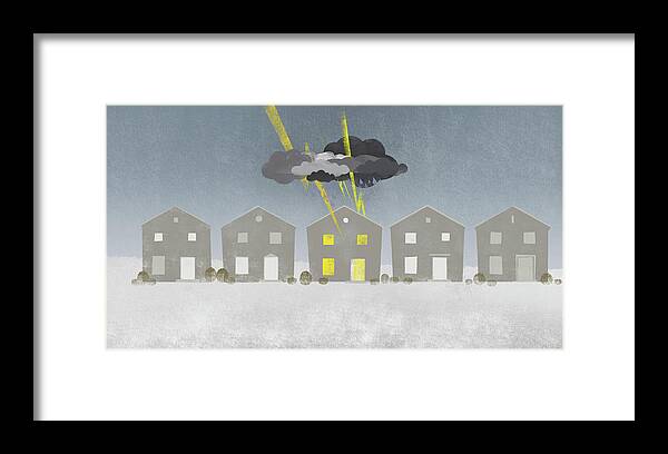 Horizontal Framed Print featuring the digital art A Row Of Houses With A Storm Cloud Over One House by Jutta Kuss