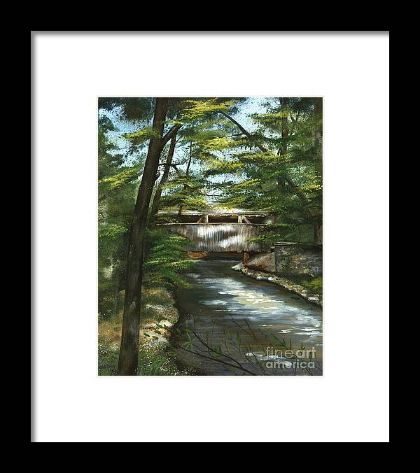 Covered Bridge Framed Print featuring the painting A Summer Walk Along the Creek by Nancy Patterson