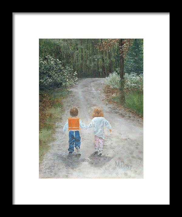 Children Framed Print featuring the painting A Walk in the Woods by Margie Perry
