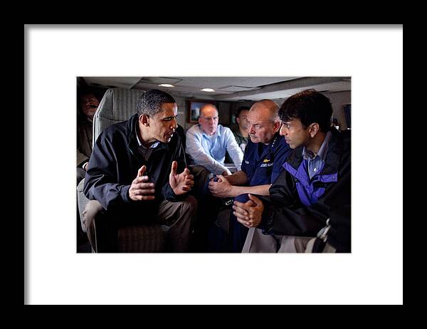 History Framed Print featuring the photograph Aboard Marine One President Obama Meets by Everett