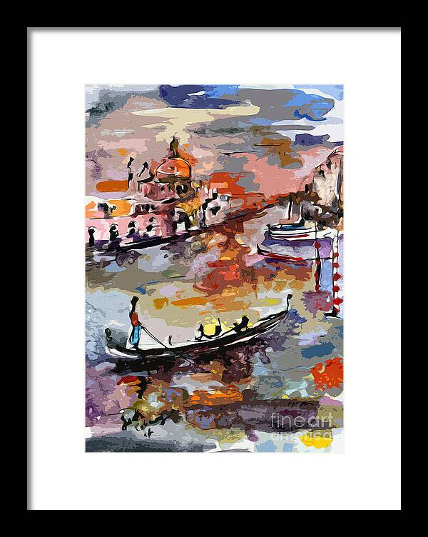 Italy Framed Print featuring the painting Abstract Venice Italy Gondolas by Ginette Callaway