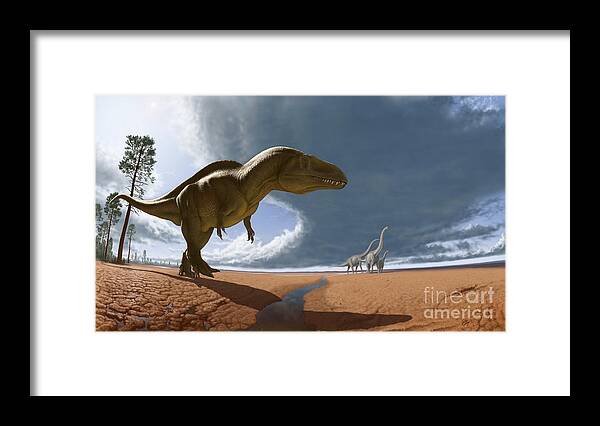 Paleoart Framed Print featuring the digital art Acrocanthosaurus by Julius Csotonyi