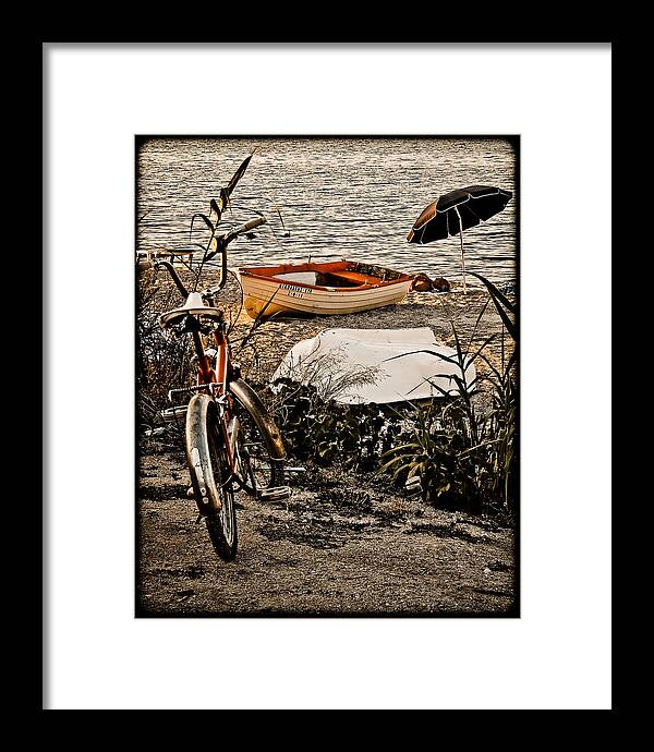 Bicycle Framed Print featuring the photograph Hanioti, Greece - Afternoon at the Beach by Mark Forte