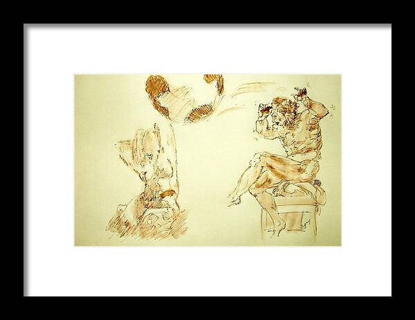 Agony Framed Print featuring the painting Agony and Atlas Sketch Watercolor Throwing the World as he Transforms Life From a Burden to Freedom by MendyZ M Zimmerman