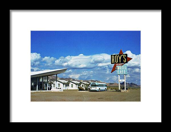 Amboy Framed Print featuring the photograph Amboy with Bus by Matthew Bamberg
