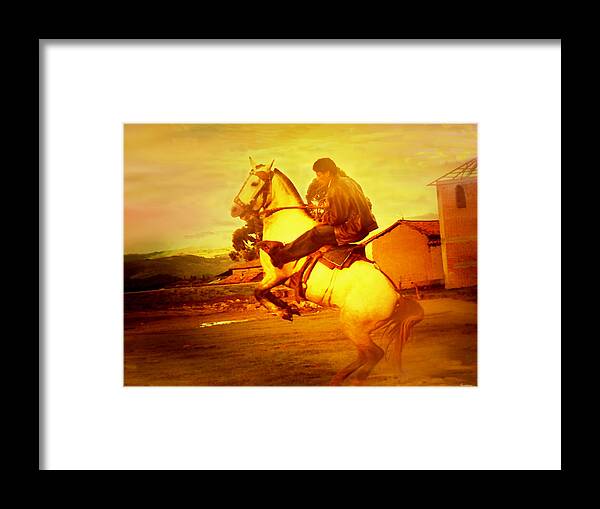 Horse Framed Print featuring the painting Andean Rearing Horse-Cuzco Caballero III by Anastasia Savage Ealy