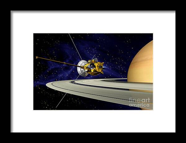 Saturn Orbit Insertion Framed Print featuring the photograph Artwork Of Cassini During Soi Maneuver by Nasa