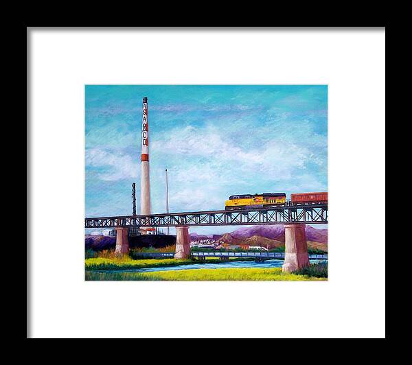 Asarco Framed Print featuring the pastel Asarco and the RR Bridge by Candy Mayer