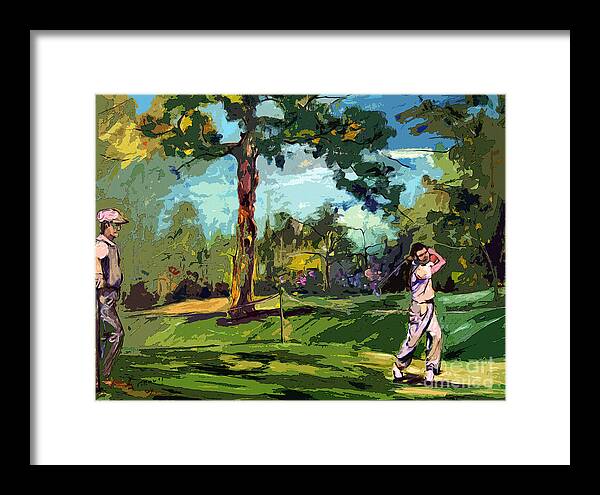 Golf Framed Print featuring the painting At The Golf Course Vintage Golfers by Ginette Callaway