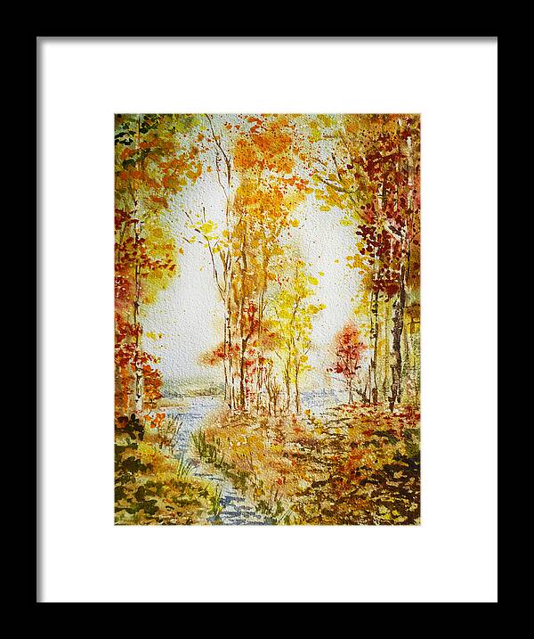 Fall Framed Print featuring the painting Autumn Forest Falling Leaves by Irina Sztukowski