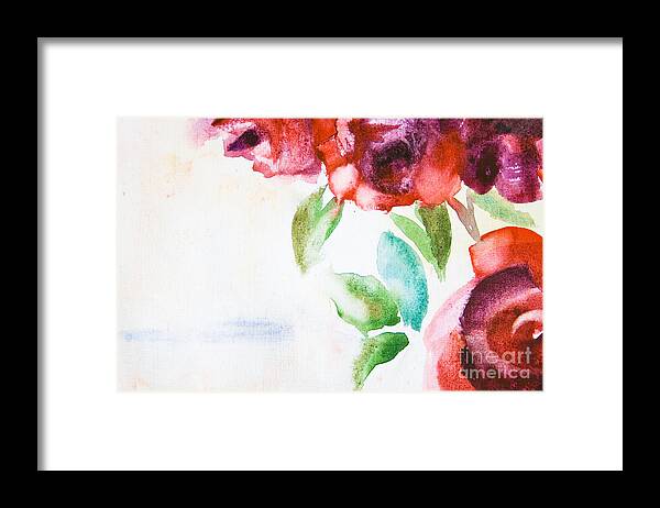 Backdrop Framed Print featuring the painting Background with rose flowers by Regina Jershova