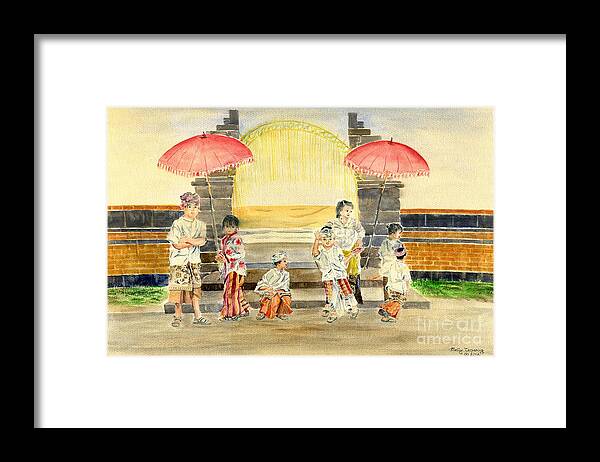 Balinese Children Framed Print featuring the painting Balinese Children in Traditional Clothing by Melly Terpening