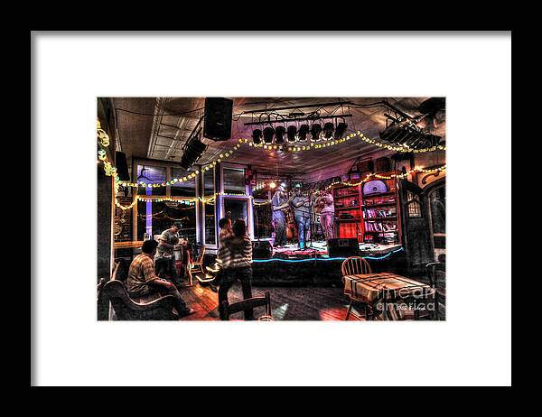 Band Framed Print featuring the photograph Band playing at Purple Fiddle by Dan Friend