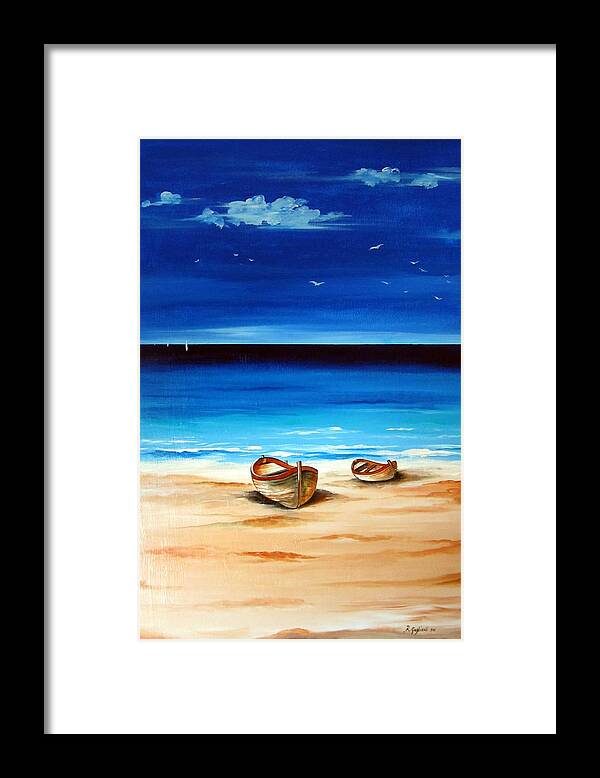 Fishing Boats Framed Print featuring the painting Barchette in a peaceful afternoon by Roberto Gagliardi