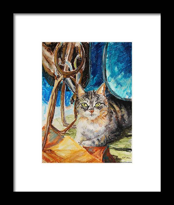 Cat Framed Print featuring the drawing Barn Cat by Barbara Pommerenke