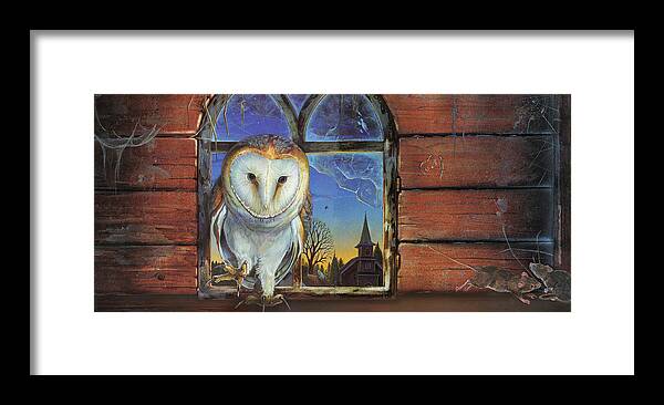 Barn Owl Framed Print featuring the mixed media Barn Owls finds a home by Anne Wertheim