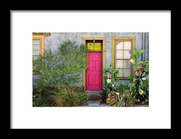  Framed Print featuring the photograph Barrio Door Pink and Gray by Mark Valentine