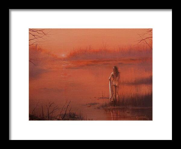  Bather Framed Print featuring the painting Bather at Sunrise by Tom Shropshire