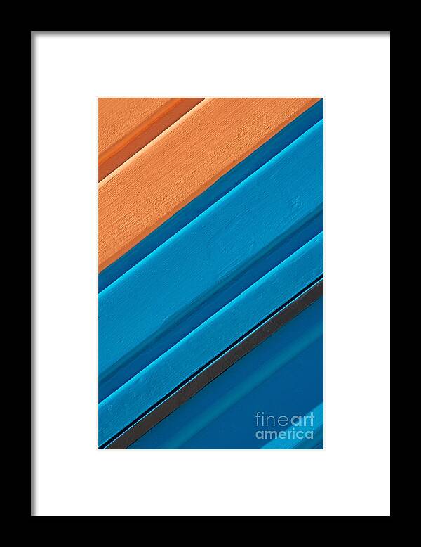 Sunny Framed Print featuring the photograph Beach House - Orange and Blue lines I by Hideaki Sakurai