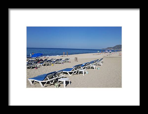 Deck-chairs Framed Print featuring the photograph Beach near Alanya Turkey Europe by Matthias Hauser