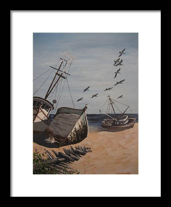 Beach Framed Print featuring the painting Beached Boats by Barbara Prestridge