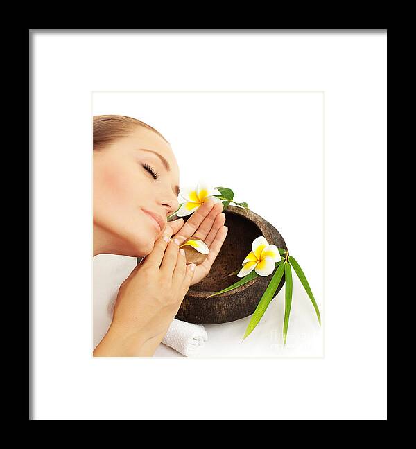 Background Framed Print featuring the photograph Beautiful face with flowers by Anna Om