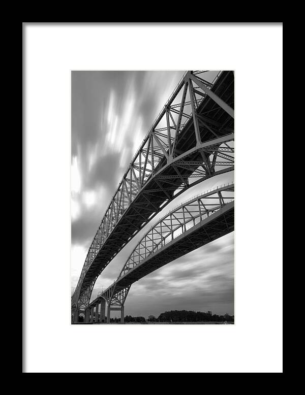 Port Framed Print featuring the photograph Black and White Blue Water Bridge by Gordon Dean II