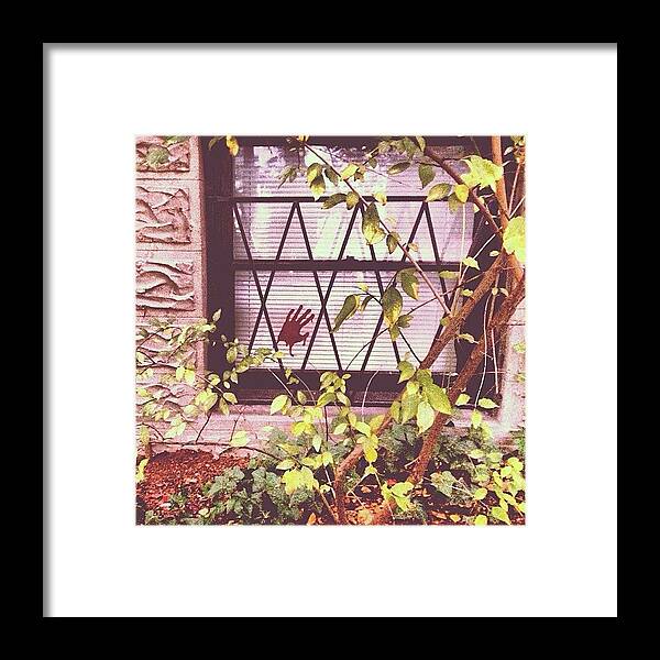 Scary Framed Print featuring the photograph #bloody #handprint #window #october by Adam Way