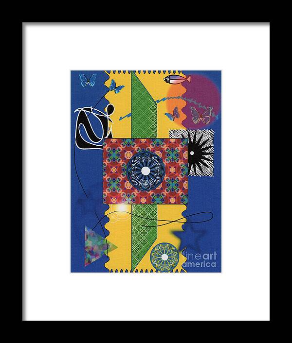 Digital Art Framed Print featuring the digital art Blue and Yellow Design by Christine Perry