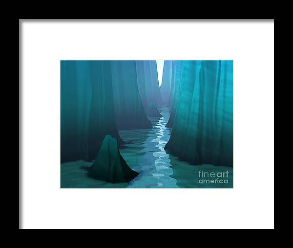 Blue Framed Print featuring the digital art Blue Canyon River by Phil Perkins