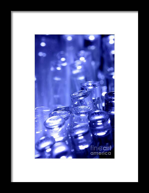 Lights Framed Print featuring the photograph Blue LED lights pointing upwards by Simon Bratt