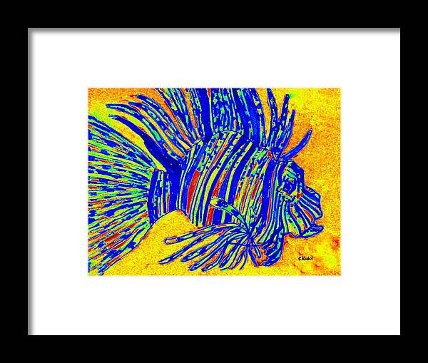 Lion Fish Framed Print featuring the digital art Blue Lion Fish by Susan Kubes
