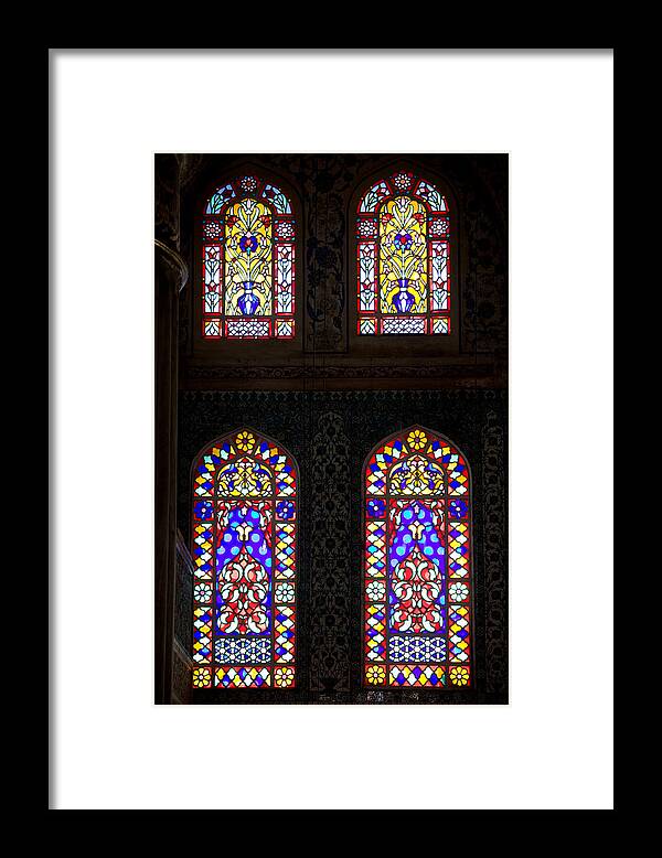 Blue Framed Print featuring the photograph Blue Mosque Stained Glass Windows by Artur Bogacki