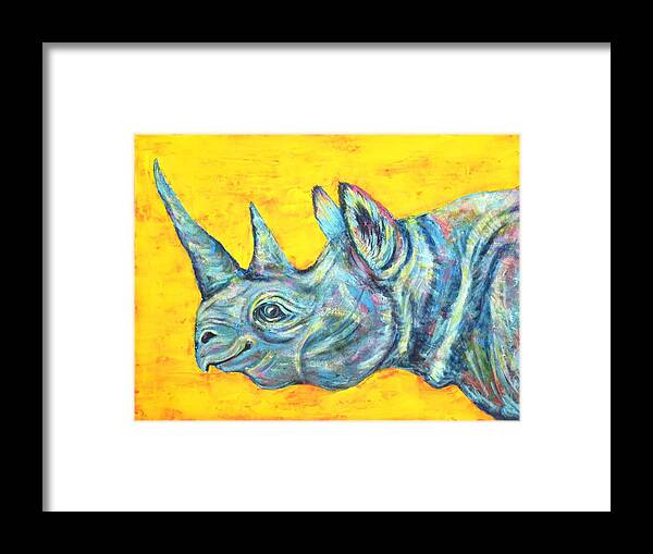Rhinoceros Framed Print featuring the painting Blue Rhinoceros by Suzan Sommers