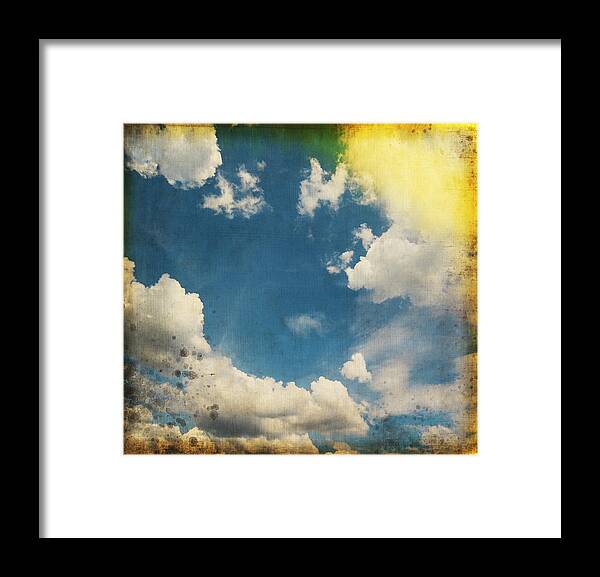 Abstract Framed Print featuring the photograph Blue Sky On Old Grunge Paper by Setsiri Silapasuwanchai