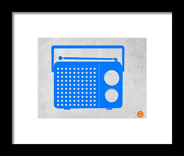 Radio Framed Print featuring the digital art Blue transistor radio by Naxart Studio